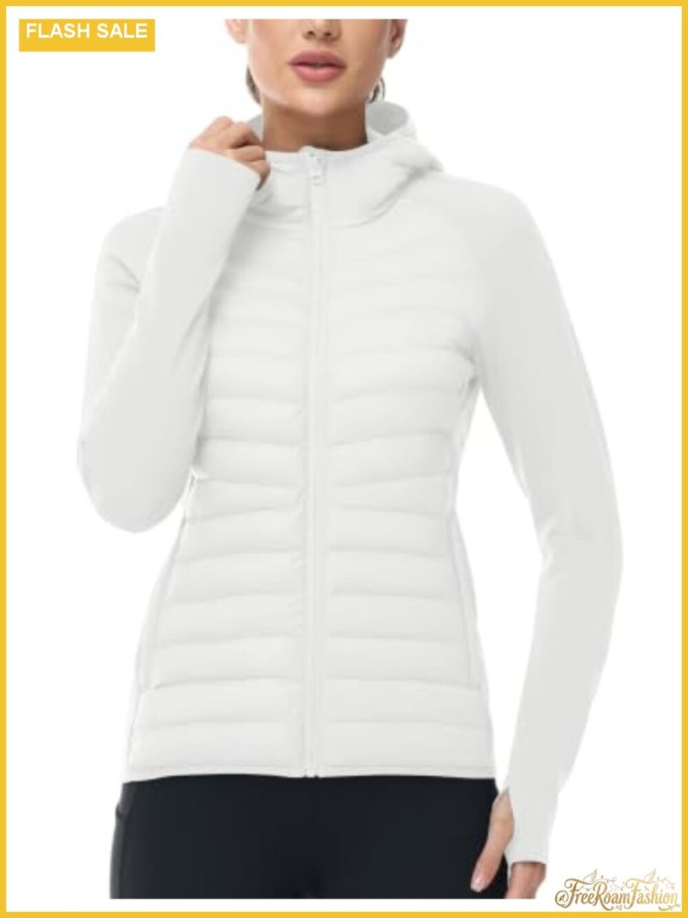 Women's Quilted Running Puffer Jacket Hooded Windproof Winter Coat